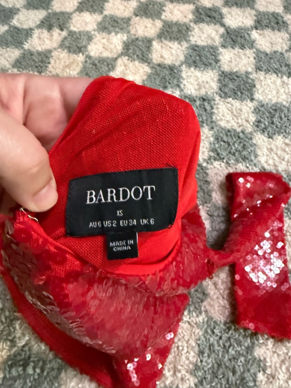 BARDOT Verona Red Long Sleeve Sequin Mini Dress Backless Bow Detail Formal Event - Picture 16 of 16